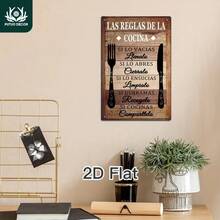 2D Flat - Old Spanish Metal Wall Art Sign - Kitchen Rules - Farmhouse Kitchen Decoration, Suitable Home, Cottage, Restaurant, Dining Room - Wall Hanging, No Electricity Needed, Kitchen Wall Art |   Old Metal Signs |   Decorative Wall Art, Vintage Wall Art Decoration - 彩色 - 查看 5