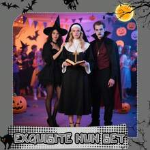 Set de 3 piezas de accesorios de disfraz de monja para mujeres, conjunto de disfraz de monja con vestido negro, tocado de monja, collar con cruz, disfraz de monja para Halloween, carnaval, fiesta de cosplay de monja, perfecto para el Día de Acción de Gracias