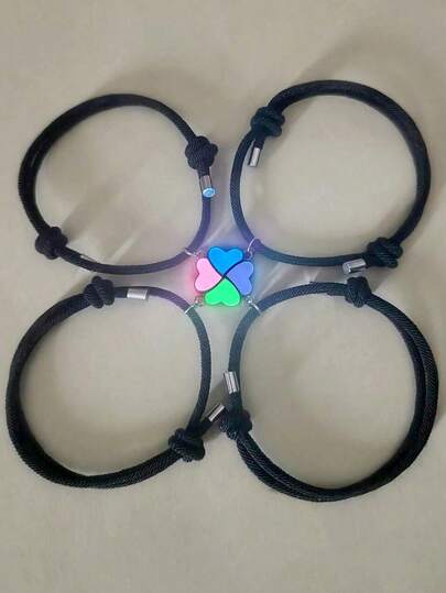 4pcs Glow-In-The-Dark Four-Leaf Clover Friendship Bracelets For Best Friends, Siblings, Couples, Suitable For Halloween Night, Summer, Women, Holiday Gift