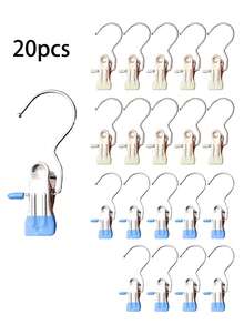 20个/10个/1个不锈钢衣夹，便携式裤夹，带挂钩阳台洗衣夹，适合收纳男女衣物、袜子、毛巾、帽子、围巾，四季皆宜，适合日常居家、卧室整理、旅行度假、房间浴室收纳/厨房/储物/浴室 - 彩色 - 查看 19