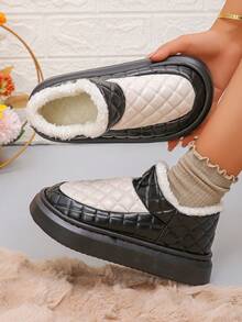 Nuevas pantuflas de peluche beige de caña alta para invierno, para uso diario y exterior, con talón completamente cubierto, forro cálido, tallas 36-45, pantuflas de interior - Diamante blanco y negro sobre fondo negro - Ver 3