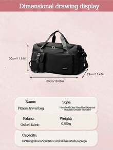 Women's Large-Capacity Travel Bag, Made Of Solid-Color Waterproof Oxford Fabric, Can Be Hung On A Suitcase, Equipped With A Backpack Design With An Adjustable Shoulder Strap, Multifunctional Sports Bag With Multiple Pockets, Suitable For Travel, Fitness, Back-To-School, Moving, And Business Trips (Pink/Black/Gray) - Black - View 4