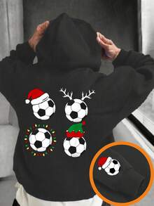 Christmas-Tween Boy Football Print Sweatshirt, Fleece Soft Top, Suitable For Autumn/Winter Daily Wear, Christmas Party, Streetwear Style, Fashionable Kid's Autumn/Winter Top - Dark Grey - View 3