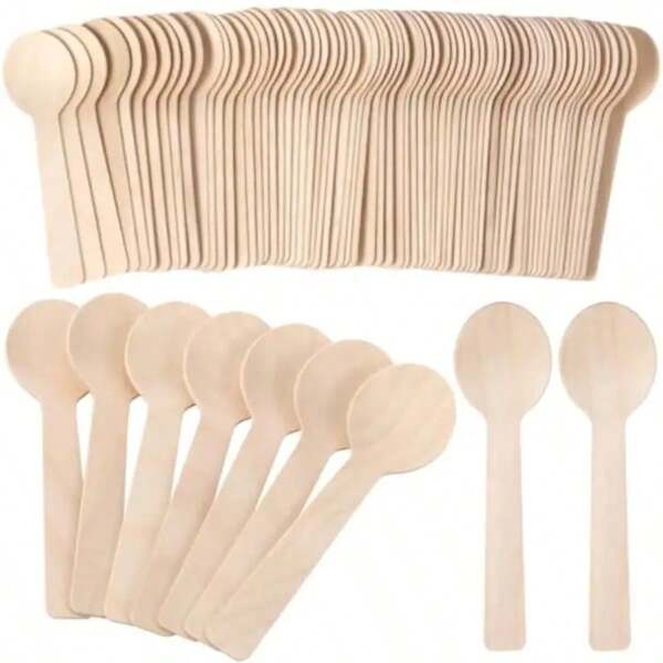 Cucharitas de madera pequeñas, cucharas de degustación desechables de 4 pulgadas, cucharas de degustación redondas, cucharas de cubertería de madera, de madera de abedul para fiestas, cumpleaños, Halloween, Navidad, fiestas festivas