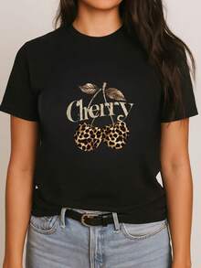 Playera estampado grafico cherry atigrado juvenil suave otoño verano agradable - Negro - Ver 2