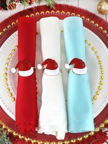 2/4/6 pièces Anneaux de serviette de chapeau de Noël, Porte-serviettes de table de salle à manger d'hôtel de Noël, Porte-serviettes de papier de chapeau de Noël, Pinces de serviette de chapeau de Noël, Convient pour la décoration de nappe de table de fête de Noël