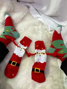 1双磁性情侣牵手袜，中筒长度，透气，用途广泛，磁性情侣袜，磁性袜，袜子式，地板袜，返校季，旅行季，超薄礼物，情人节礼物，情人节趣味袜，情人节牵手袜 - 彩色 - 查看 7