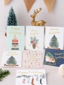 24 Piezas Juego de Tarjetas de Felicitación Navideñas Pequeñas, Incluyendo 12 Tarjetas de Nota y 12 Sobres, Tarjeta de Feliz Navidad con Diseños de Regalo, Árbol de Navidad, Piña, Calcetín Navideño y Trineo, Favores para Fiesta de Navidad, Regalos de Navidad, Suministros para Fiesta de Navidad, Decoraciones Navideñas para el Hogar, Decoraciones de Año Nuevo, Decoraciones de Invierno, Regalos de Navidad Ideales para Amigos y Familia - Multicolor - Ver 9