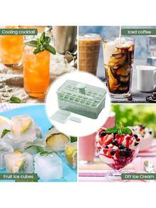 Bandeja para cubitos de hielo con cubitera y pala para cubitos de hielo para congelador, molde de silicona de 1/2 capas con botón de liberación, molde pequeño para hacer hielo para bebidas frías, cócteles y whisky. - Verde (1er piso) - Ver 7