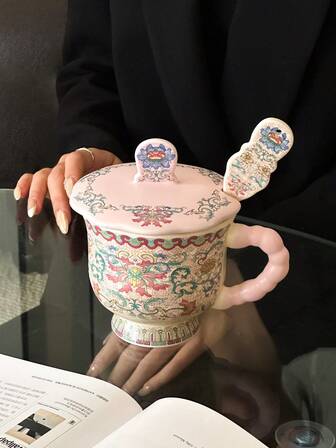 Spring Encounter - Enamel Color Ceramic Mug, Cute Cartoon Ceramic Mug, High-Quality Couple's Water Cup, Coffee Cup, Suitable As An Exquisite Handout Gift For Girls