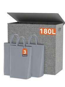 1 个 60L 单隔间洗衣篮 / 65L 带轮洗衣篮 / 154L 双隔间洗衣篮（带 2 个内衬）/ 180L 三隔间洗衣篮 - 超大容量洗衣篮、洗衣分类和储物箱、多用途储物整理器 - 适用于浴室、卧室、客厅 - 彩色 - 查看 15