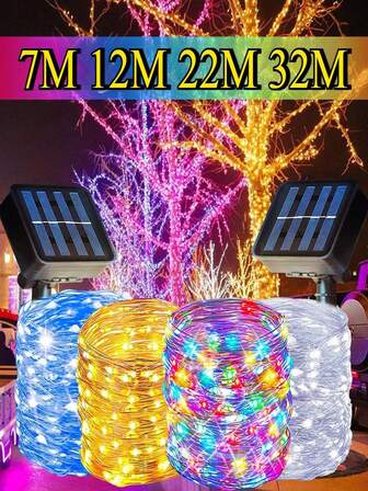 1条太阳能LED灯串，长度可选7米/12米/22米/32米（23英尺/39英尺/72英尺/105英尺），太阳能仙女灯，8种闪烁模式，50/100/200/300颗LED灯珠，户外防水灯串，适用于花园、庭院、树木、圣诞节、婚礼、房车、万圣节等场合 - IP65户外太阳能灯串，花园照明 | 节日照明 | 圣诞灯 | 太阳能灯