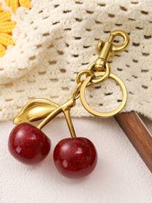 1个独特闪亮樱桃造型吊坠，新款樱桃水晶吊坠，钥匙扣吊坠，带扣樱桃装饰钥匙扣，闪亮树脂制品，适合作为包包配饰，适合女士手提包