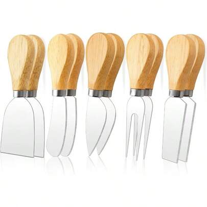 10 Pcs Cheese Knives, Wooden Handle Cheese Knife Set For Charcuterie Board, Mini Steel Stainless Cheese Cutter, Spreader, Fork For Party Wedding Christmas, Charcuterie Accessories