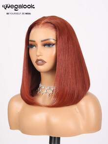 MEGALOOK Peruca Bob Wig de Cabelo Humano Sem Cola com Renda 4x4 de Cor Marrom Avermelhado, Reta e Curta de 8-14 Polegadas, #33 Peruca com Renda Transparente Sem Cola, Pré-Aparada com Cabelo Respirável para Uso Diário, Escritório, Festa, Estilo Y2K, Férias, Cosplay, Escola, Halloween, Festival