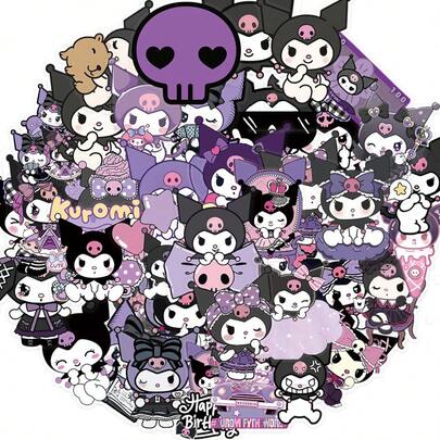 Sanrio Nuevas pegatinas transparentes de Kuromi - Paquete creativo de 50 piezas de texto lindo y femenino, ideal para decorar diarios, grafitis y carteles con dibujos animados