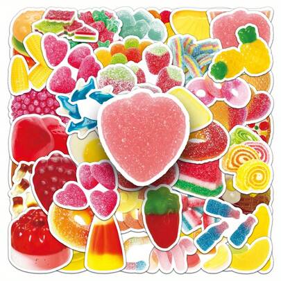 50张卡通糖果贴纸 可爱甜点贴纸 装饰贴纸 彩色贴纸 可爱食物贴纸 美观卡通贴纸 乙烯基防水贴纸 美观笔记本电脑贴纸包 滑板贴纸 水瓶贴纸 笔记本贴纸