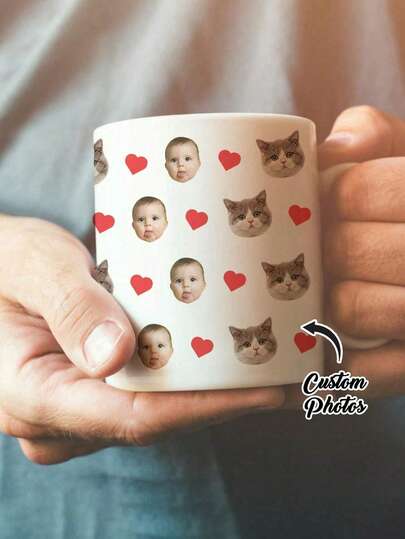 1pc Custom Face Mug, Personalized Photo Coffee Mug, Personalized Baby And Pet Face Mug, Personalized Photo Anniversary Mug, Housewarming Gifts, Valentine's Gift, Anniversary Gift, Graduation Gift, For Birthdays, For Children's Day, For Father's Day, For Graduation, For Weddings, For Housewarming Dining Room, Living Room, Bedroom, Office, Tea Room, Home, School Back To School
