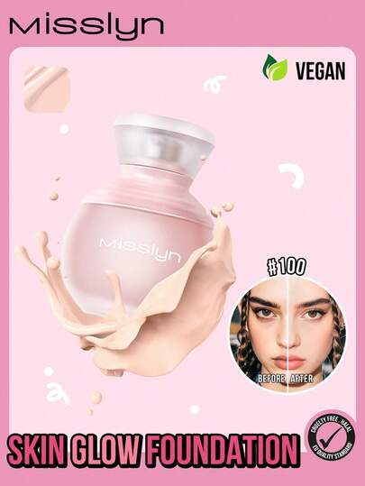 Misslyn Fondotinta Skin Glow, fondotinta opaco a lunga durata e traspirante - fondotinta opaco dalla copertura completa impermeabile, antitraspirazione, senza olii, senza imperfezioni, senza appesantire, texture liquida, ideale per feste, spiaggia, viaggi, campeggio, all'aperto, regali, moda, Capodanno, cosplay, festival, campus, scuola, atmosfera gioiosa, Capodanno cinese, vegano, senza crudeltà