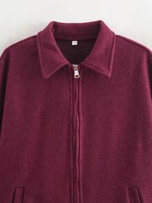 معطف نسائي كاجوال أنيق بياقة منقلبة وسحاب، أكمام طويلة فضفاضة بطراز قديم