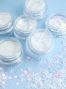 6 件/套白色雪花树脂填充闪光亮片 - 雪花细粉片 - 用于 DIY 圣诞模具填充材料 - 珠宝和钥匙扣制作、圣诞工艺装饰 - 白色 - 查看 4