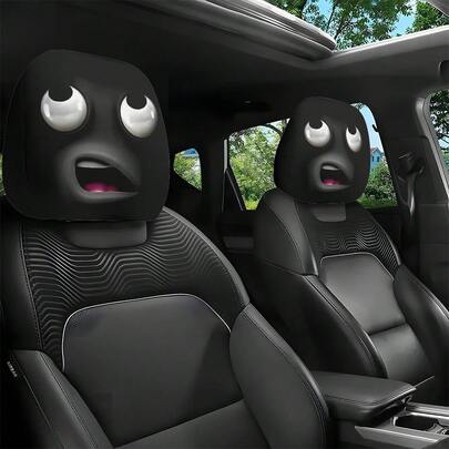2pcs Funny Car Headrest Covers - No Filling Design, Easy Installation, Suitable For All Car Models - Suitable For Halloween, Christmas, Daily Use - Funny Expression Decor - Unisex Car Interior Accessories - No Additional Filling Required, Car Accessories, Holiday Decor, Personalized Design, Lightweight Material, Great For Holiday Shopping, Best Choice For Christmas