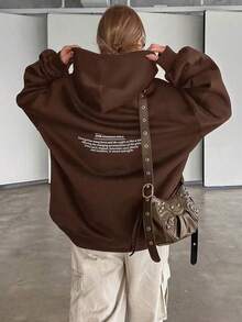 بلوزات رياضية فضفاضة وخفيفة للنساء كبيرات الحجم، منتجات جديدة لموسم الخريف المدرسي، مناسبة للخريف والشتاء - قهوة بني - مشاهدة 8