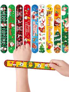 12 pièces/set Bracelet de fête en plastique, bracelet de poignet à motif de Noël pour la fête, cadeau de fête parfait, couleur de style aléatoire