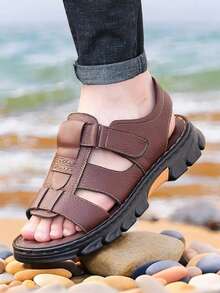 Sandalias para Hombre de Playa y Senderismo - Punta Abierta, Suela Blanda Antideslizante, Transpirables de Cierre de, Cómodas y Duraderas para Exteriores - Marrón - Ver 3