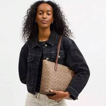 Coach 女士大号拉链手提包，休闲单肩包，优雅皮革单肩包，购物/旅行/工作/上学手拿包，CBT20 IMXHE