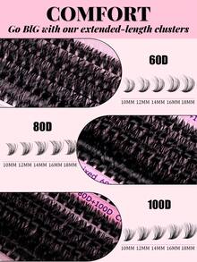 300/290 件装 15 排 60/80/100 根簇状天然水貂睫毛 8-18 毫米混合长度 3d 俄罗斯卷单根睫毛延长，黑色，热熔胶扇形，适用于家庭 DIY 睫毛簇、睫毛簇、单根睫毛、睫毛、假睫毛 - 黑色 - 查看 4