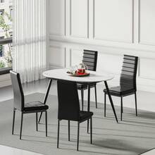 Dining Table And Chairs Set 4, Extendable Table With 4 Faux Leather Chairs For Dining Room, Kitchen, 4 Seater Room Set - White Marble Table + 4 Black PU Chairs - View 4