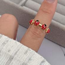 Anelli aperti a forma di simpatici coccinelle rosse in stili assortiti, anelli adorabili da donna adatti per uso quotidiano o come regali per festival