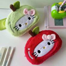 Sanrio 1 Piece Hello Kitty Cartoon Plush Toy Pencil Case, Pen Holder Stationery Storage Bag, Hello Kitty Pencil Case, Large Capacity Kitty Theme Cosmetic Bag, Can Hold Lipstick, Eyebrow Pencil And Other Small Items, Gift, Suitable For School Supplies Storage