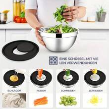19-Piece Stainless Steel Kitchen Utensil Set – Multifunctional Mixing Bowls With Lids, Salad Bowl, Egg Mixing Bowl, Salad Mixing Bowl, And Storage Bowl! Ideal For Storing Fruits And Vegetables – Perfect For Home Kitchens! - 黑色 - 查看 5