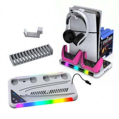 Base Multifuncional Led Cooler Carregador de controle Suporte Slots de jogo para Ps5Fat Slim Pro