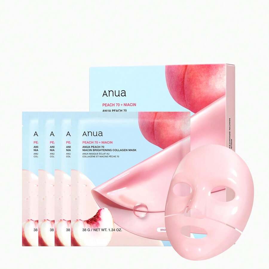 Anua Peach 70 Niacin Brightening Collagen Mask, Overnight Face Mask For Glass Skin, Niacinamide, Collagen Facial Mask, Glow Up With Hydration, Natural Color, Korean Skin Care (38g, 4ea) - Quả đào - Xem 1