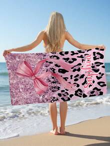 1PC Personalized Custom Beach Towel With Text Design, Customized With Your Name. Perfect For Use On The Beach, By The Poolside, And During Beach Vacations. This Multifunctional Beach Towel Is Ideal For Outdoor Beach Activities, Travel, And Provides Comfort When Lounging, Sunbathing, And Relaxing. A Unique Gift For Her, Him, Mother, Father, Girlfriend, Boyfriend. - Multicolor - View 4