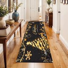 Paillasson thème noir et or de Noël avec design d'arbre de Noël et couronne de renne - résistant à la saleté, léger, convient pour la salle de bain, le salon, la chambre, la cuisine, le bureau - décoration de Noël