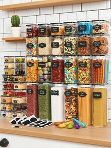 HALMAN 42 recipientes herméticos para almacenamiento de alimentos con tapas para organización de despensa de cocina, recipientes para transportar, almacenar y organizar alimentos, aptos para microondas, lavavajillas y nevera - Transparente - Ver 2