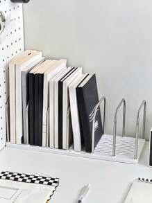 1pc金属+PP材质桌面书架|防滑底座+可调节隔板垂直分隔小书立|现代简约办公桌收纳架|邮件文件整理架|学生宿舍书桌收纳架|居家文具/化妆品/书籍整理架