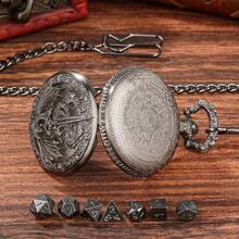 Dungeon und Dragons Würfelset mit kostenloser Tasche, Drachen Schwert Taschenuhr Etui mit 7 Mini Metall Polywürfeln D20, Rollenspiel Brettspiel Zubehör (Kupfer, Silber)