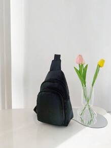 尼龙迷你运动胸包/手机袋 - 黑色 - 查看 1