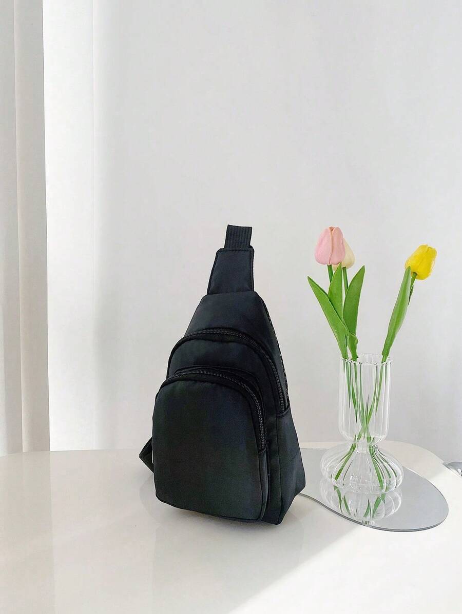 尼龙迷你运动胸包/手机袋 - 黑色 - 查看 1