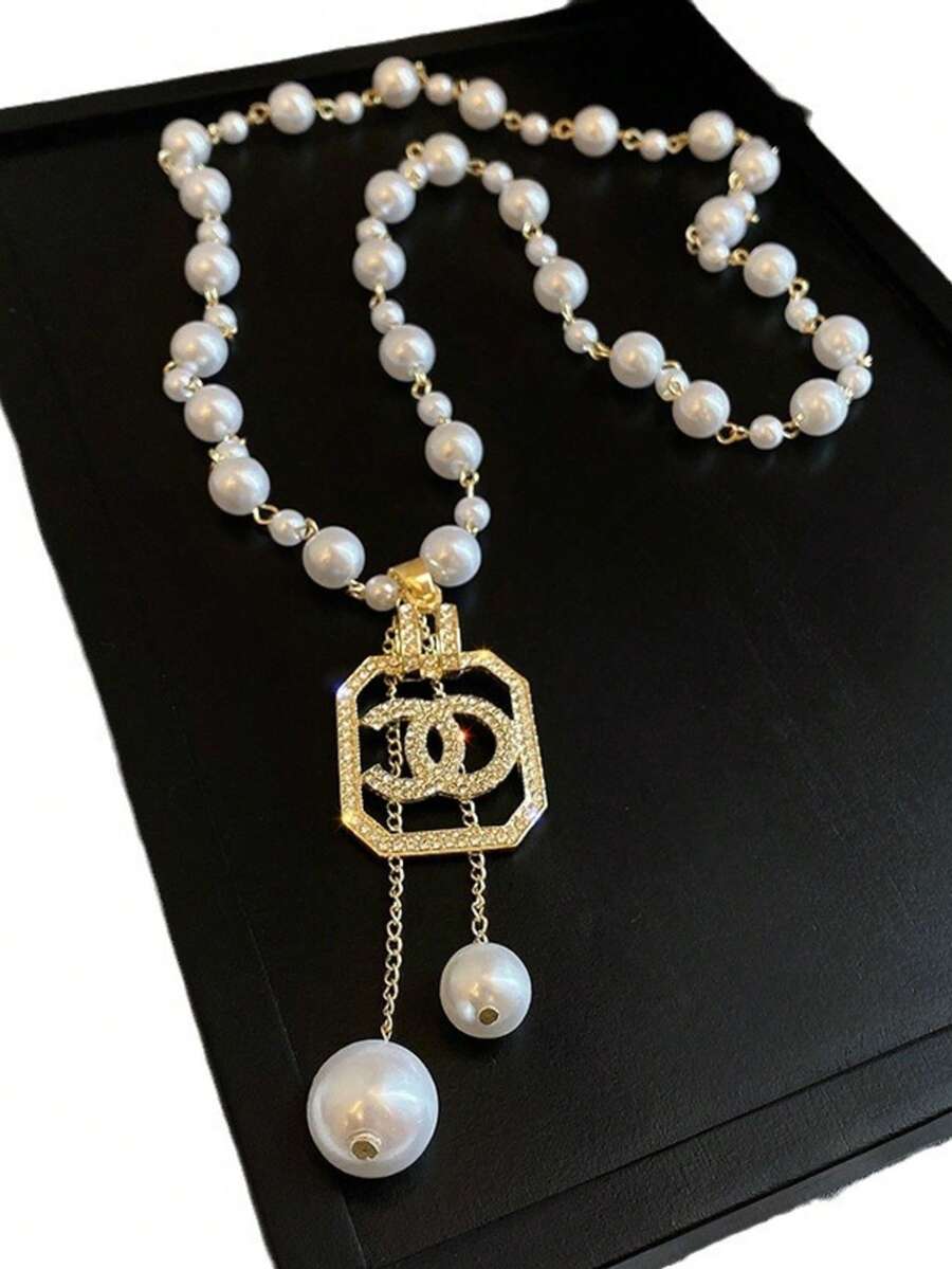 1PC Luxurious Winter Pearl Necklace For Women Long Elegant Tassel Pendant Drop Chain