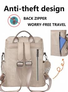 防盗复古PU软皮背包，多功能时尚日常包，多口袋轻便旅行包，大容量简约背包，便捷背包，适合学生、护士、教师、商务人士、旅行、商务、通勤、购物、办公、约会、徒步、训练、工作，生日礼物、节日礼物，背包 - 彩色 - 查看 8