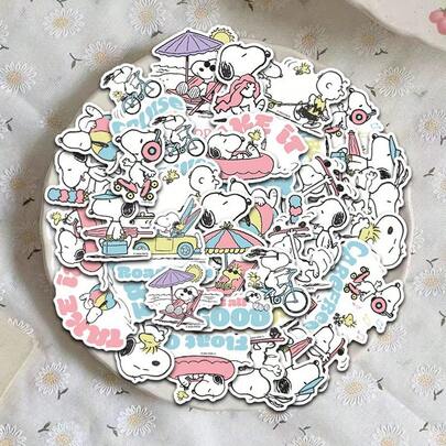  50 Pieces Snoopy Graffiti Classic Stickers Ins Cute Notebook Decoration Account Phone Stickers Waterproof