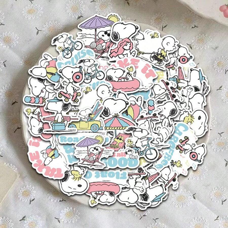SNOOPY 50张史努比涂鸦经典贴纸ins可爱笔记本装饰手账手机贴防水 - 彩色 - 查看 1