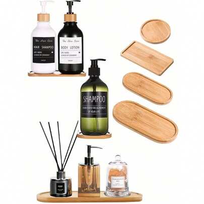 1/2/4件装竹制浴室托盘，波西米亚风格多功能桌面收纳篮