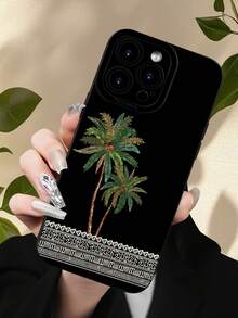 极简黑色中东元素时尚手机壳 1 件装 沙特阿拉伯棕榈树条纹复古印花 2D 图案 经典极简中东棕榈树条纹风格 适合赠送给朋友、家人、情侣，生日、节日礼物 黑色哑光软壳 防尘防水 兼容 16/15/14/13/12/11/Pro/ProMax/X/XR/XS/XSMax/7/8/PLUS 生日周年纪念礼物 国际版，非国内版 - 黑色 - 查看 5